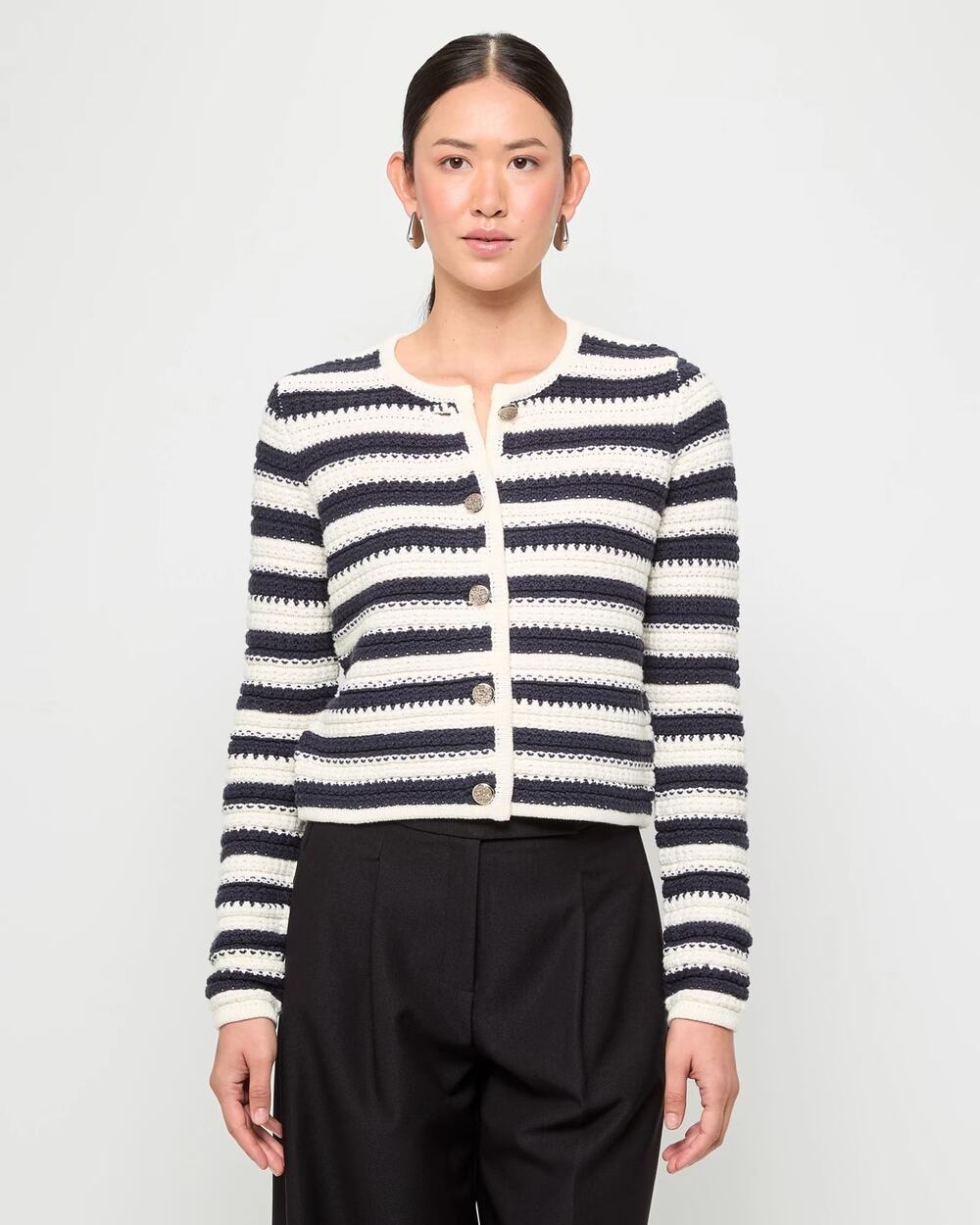 House of Harlow 1960 Striped Long Sleeve Cardigan Women's Large Black White NWT